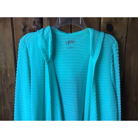 Style & Co Open Front Hooded Cardigan XL Green Handkerchief Hem Pockets - Picture 2 of 8